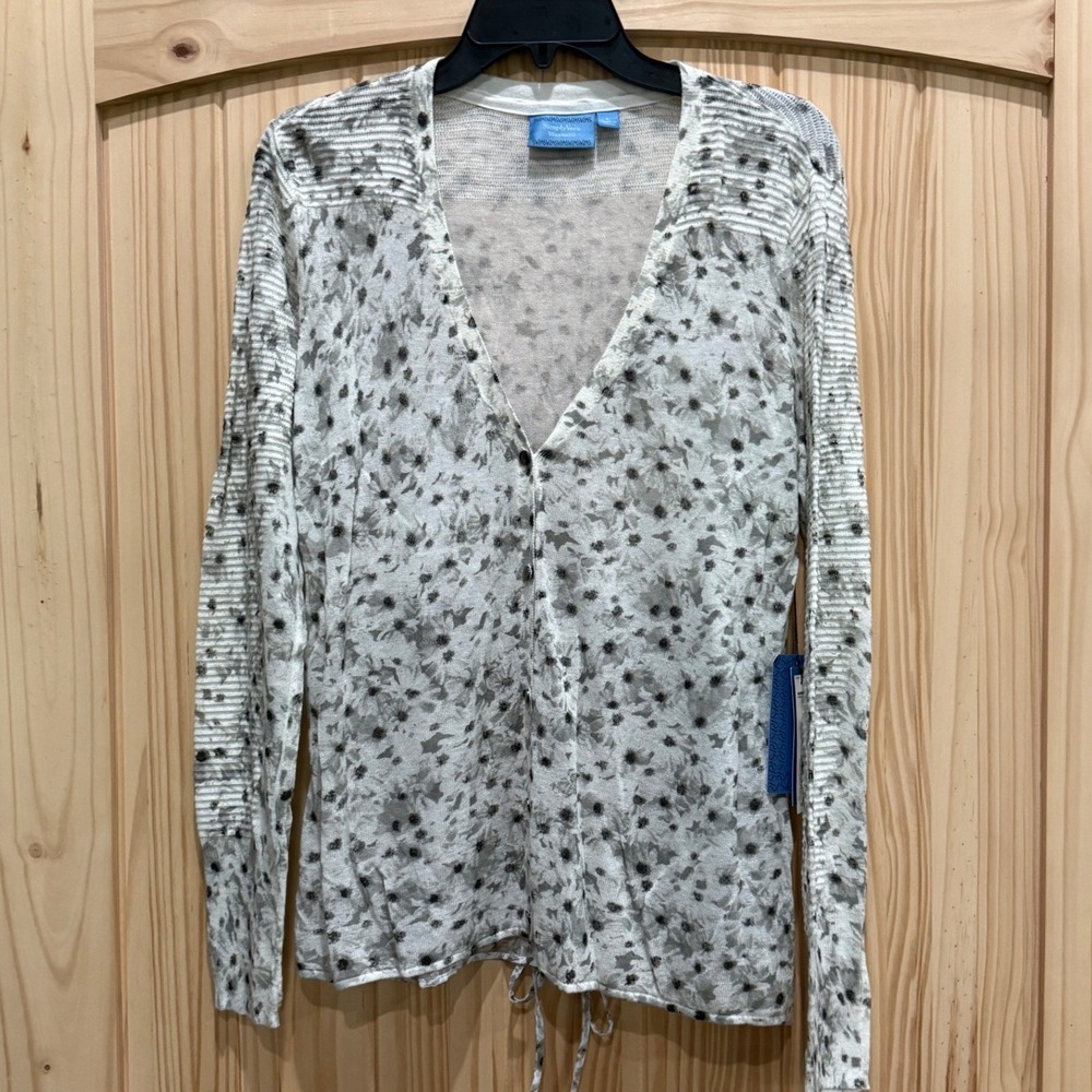 Simply Vera Vera Wang Floral Cardigan Sahara Rose Grey White NWT L VW313701P